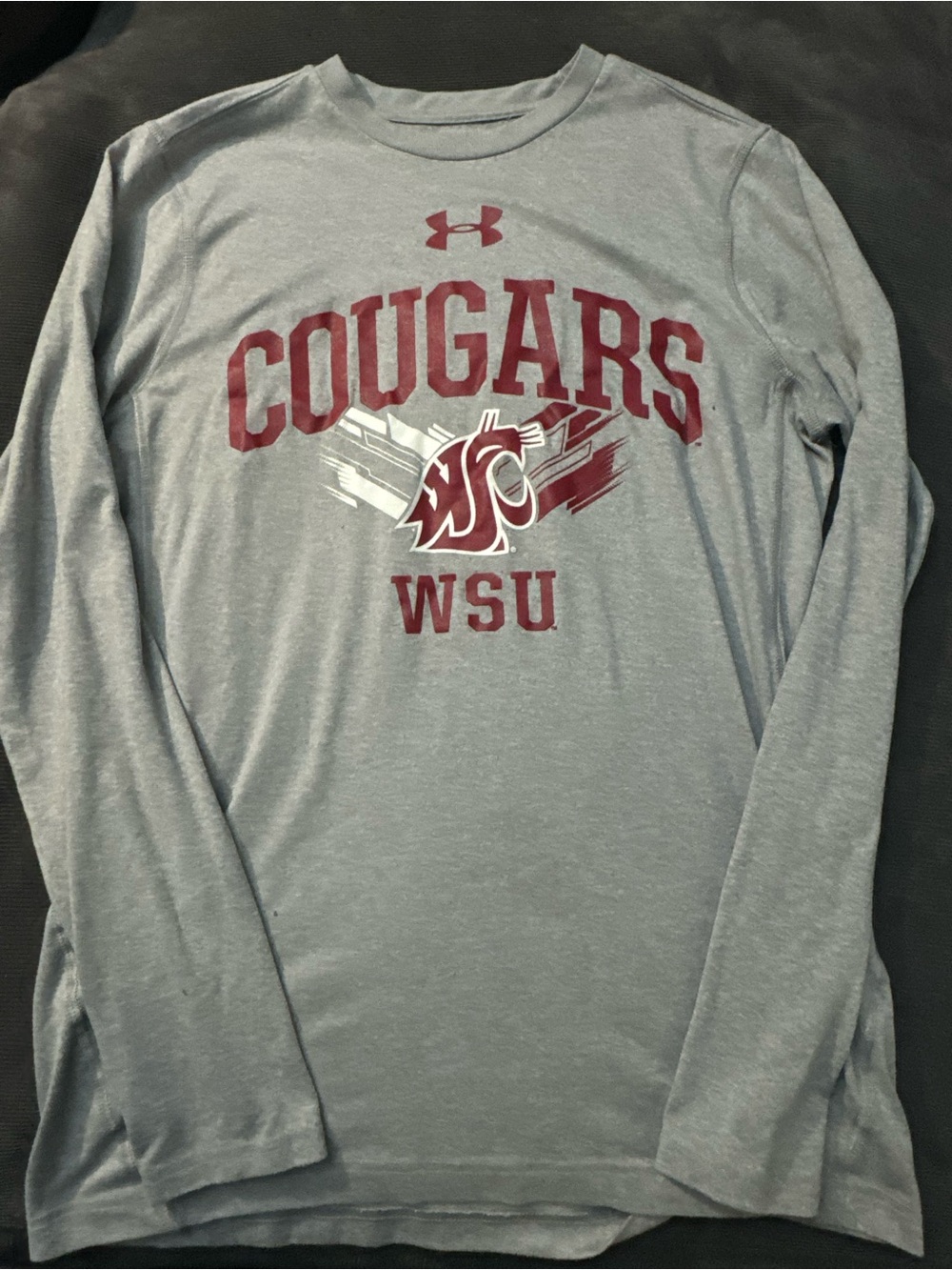 Under Armour Gray Long-Sleeve WSU Cougars Tee with Maroon Graphic